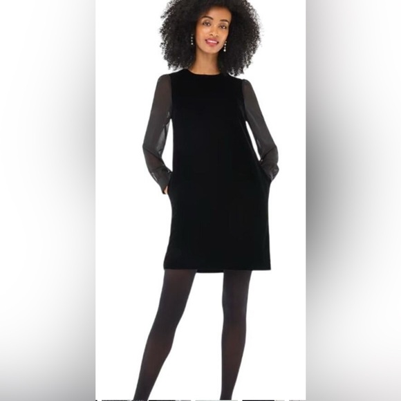 J. Crew Factory Dresses & Skirts - J.Crew Velvet Mini Dress in black with long sleeves. 
Size 6